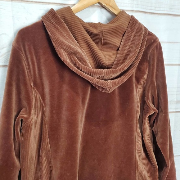 Karen Scott Vintage Zip Up Hoodie Womens Large Velour Brown Hooded 90s Retro Y2K - Picture 8 of 10